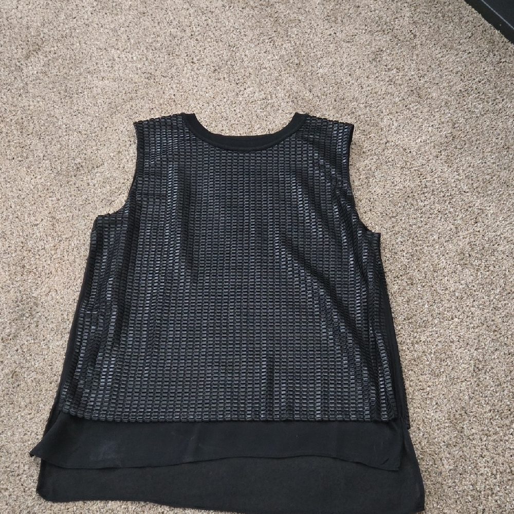 Vince Black Sleeveless Textured Overlay Blouse (Size XS)